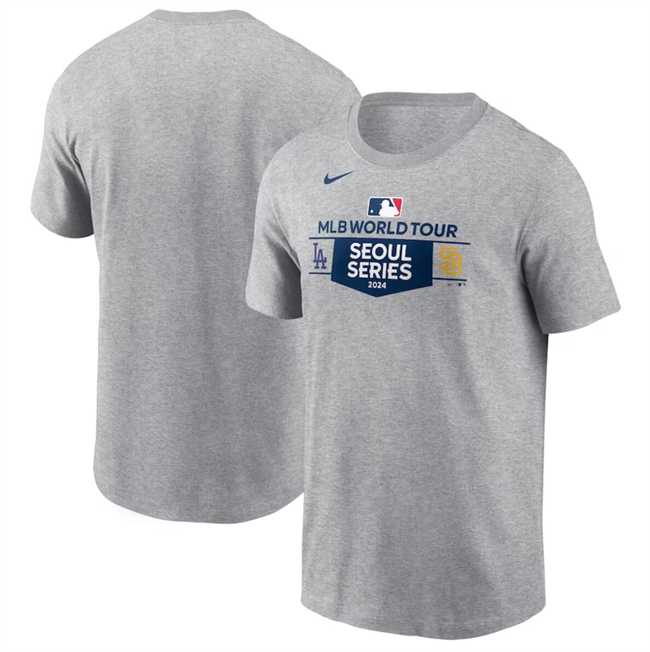 Men's Los Angeles Dodgers vs. San Diego Padres Heather Gray 2024 World Tour Seoul Series Matchup T-Shirt,We sell and wholesale Men's Los Angeles Dodgers vs. San Diego Padres Heather Gray 2024 World Tour Seoul Series Matchup T-Shirt on line form chian!